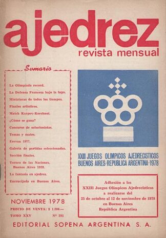 Ajedrez Revista Mensual - Noviembre 1978 - Tomo XXV - Nº295