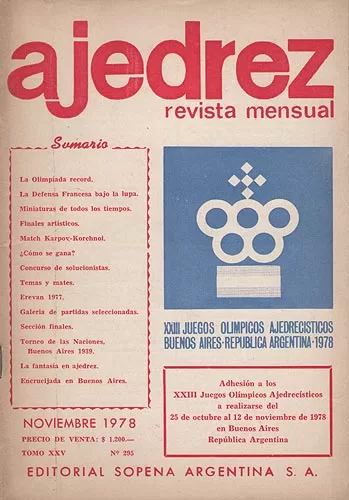 Ajedrez Revista Mensual - Noviembre 1978 - Tomo XXV - Nº295