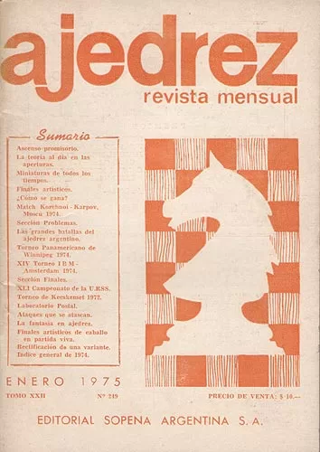Ajedrez Revista Mensual - Enero 1975 - Tomo XXII - Nº249